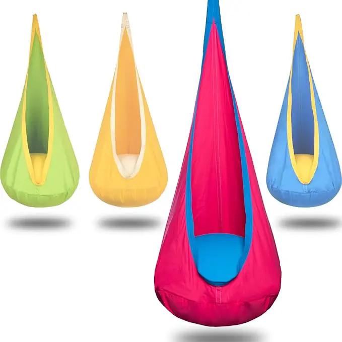 Kids Pod Swing Hanging Seat Child Hammock Chair Indoor and Outdoor Sensory Swing 100% Cotton Loading Capacity 170 lbs (Pink) by GreenHaven Gardens