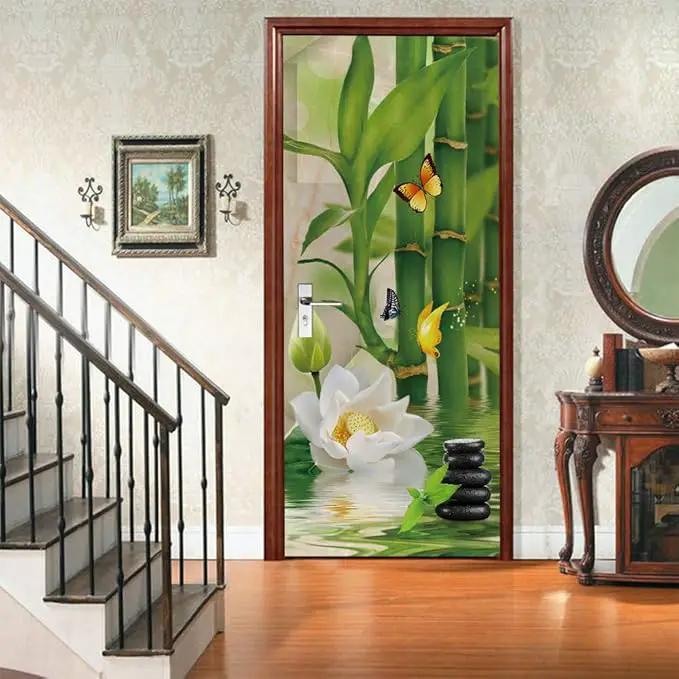 3D Door Stickers Murals Peel and Stick - Bamboo - Wallpaper Self-Adhesive Decals Removable PVC Waterproof Door Poster for Bedroom Living Room 30.3" x 78.7" by GreenHaven Gardens