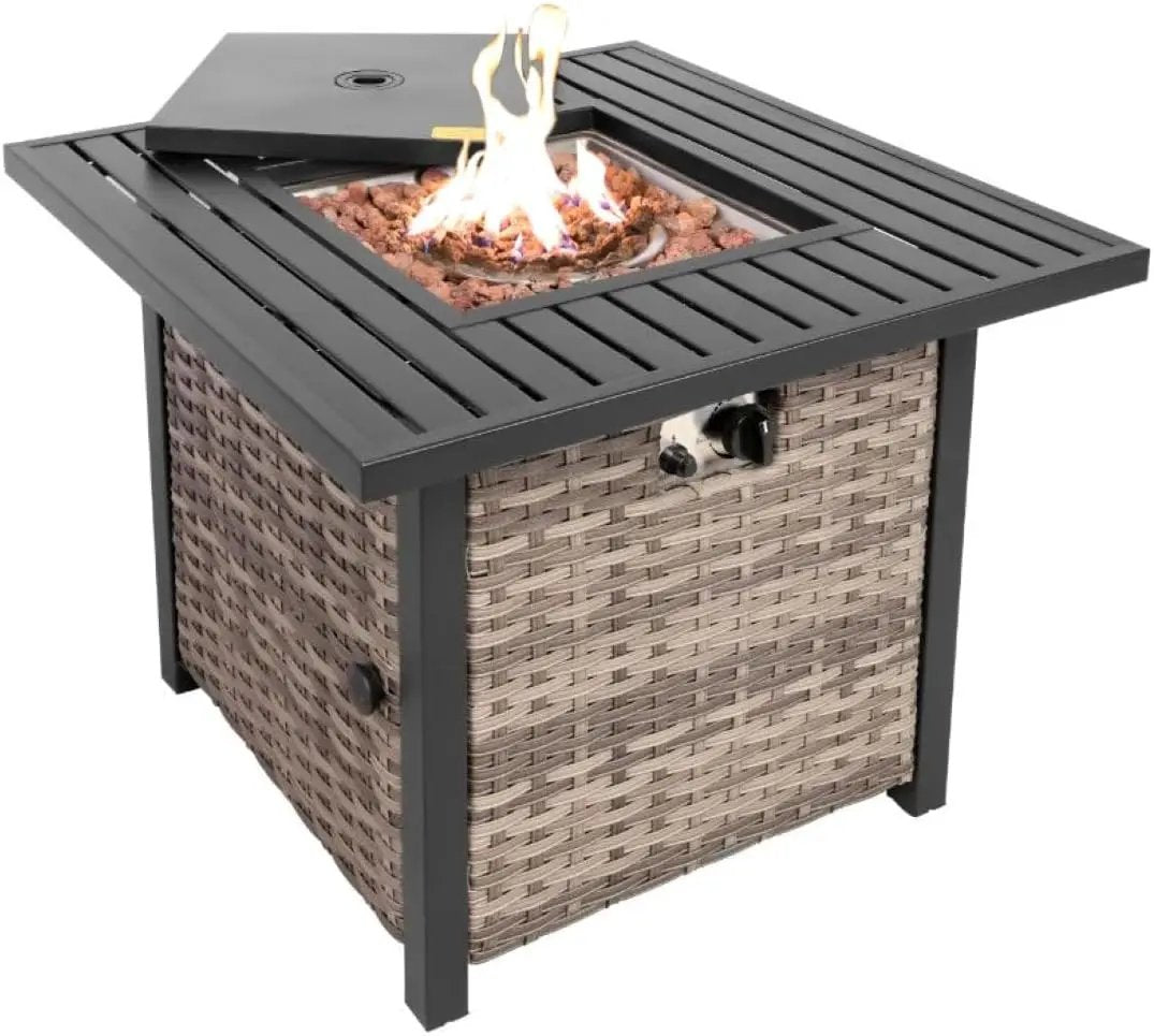 Basel Propane Fire Pit Table 30” Outdoor Firepit 50,000 BTU Firepits for Outside with Lava Rocks and Removable Lid Metal Fire Pit Outdoor Fireplace Propane Fire Pits for Outside CSA Certified by GreenHaven Gardens