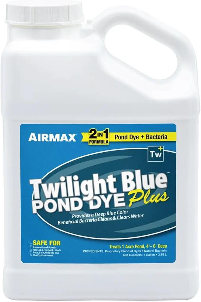 Airmax Pond Dye Plus, Twilight Blue Colorant & Natural Beneficial Bacteria, Large Pond & Lake Water Clarifier & Color Treatment, Shade Plants & Algae from Sunlight, Fish & Livestock Safe, 1 Gallon by GreenHaven Gardens
