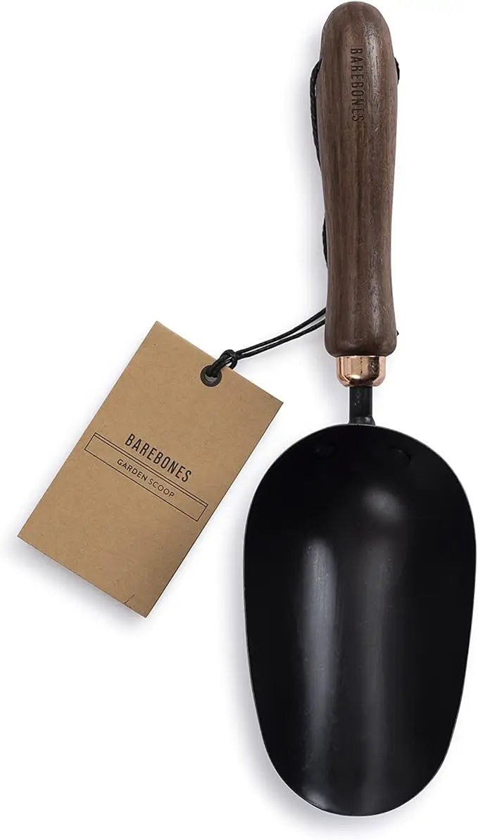 Barebones Garden Scoop - Garden Spoon - Stainless Steel Small Hand Shovel for Transplanting, Digging, and Planting - Great Home Gardening Hand Tools (Walnut/Black) by GreenHaven Gardens