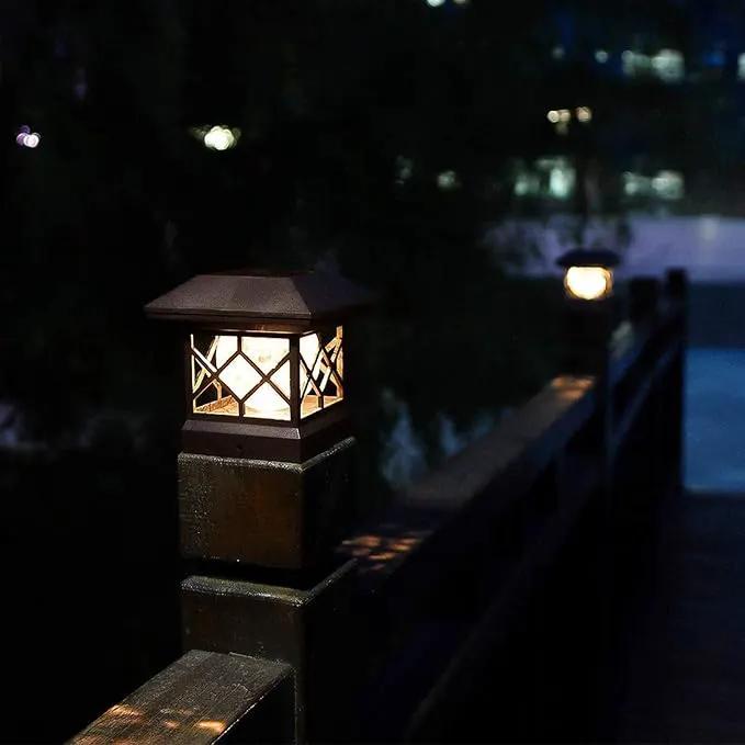 TWINSLUXES Fence Post Cap Light, LED Solar Lights for Deck Posts, Solar Post Caps Light Outdoor for 3.5x3.5/4x4/5x5 Posts, Wood or Vinyl Fence Deck Post, Warm Light (Brown) (8 Pack) by GreenHaven Gardens