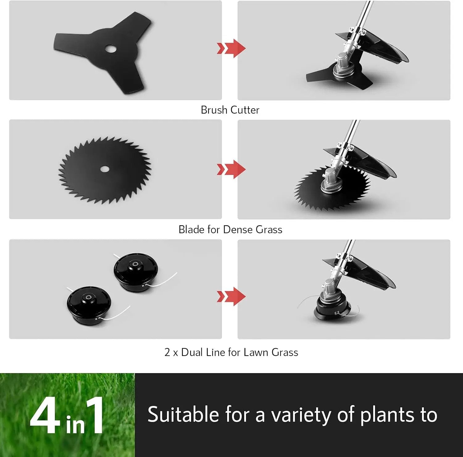 58CC Weed Wacker Brush Cutter, Gas Powered String Trimmer 4-in-1 Gas Weed Eater with 4 Detachable Heads Straight Shaft 2-Cycle for Weed, Brush(Green) by GreenHaven Gardens