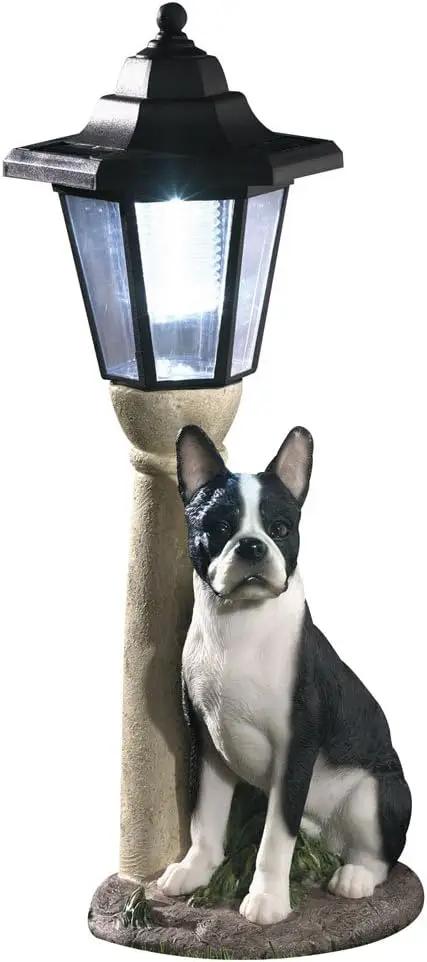 Bits and Pieces - Solar Dog Lantern-Solar Powered Garden Lantern - Resin Dog Sculpture with LED Light (Boston Terrier) by GreenHaven Gardens