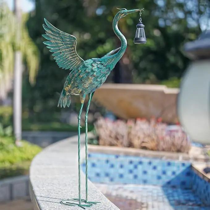 DREAMSOUL 40.5" Heron Garden Statues Large Metal Crane Outdoor Statues Standing Solar Bird Statue for Patio Pool Lawn Decoration by GreenHaven Gardens