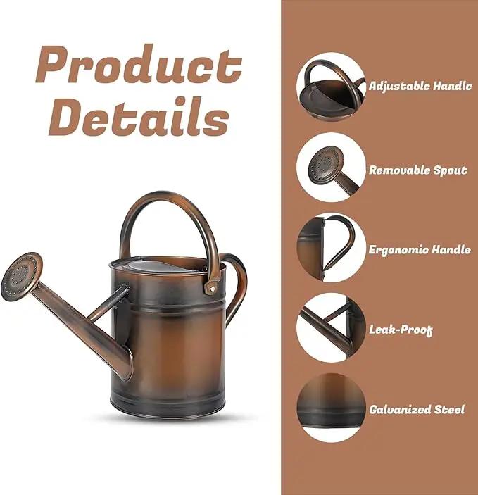 1 Gallon Watering Can for Plants, Watering Cans for Indoor&Outdoor Gardening, Galvanized Steel Watering Pot with Removable Spout, Metal Water Can with Ergonomic Movable Handle(Copper) by GreenHaven Gardens