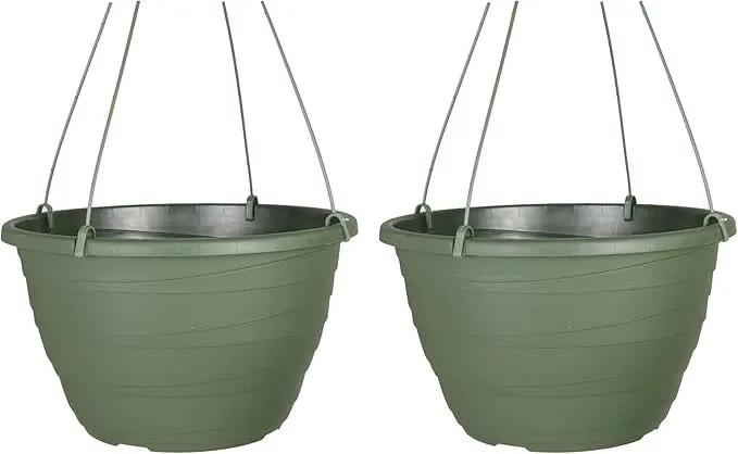 The HC Companies Wrapt Hanging Planters - Lightweight Plant Pot Hanger for Hanging Plants, Vegetables & Herbs - Outdoor & Indoor Hanging Basket for Plants (13" Green, Pack of 2) by GreenHaven Gardens