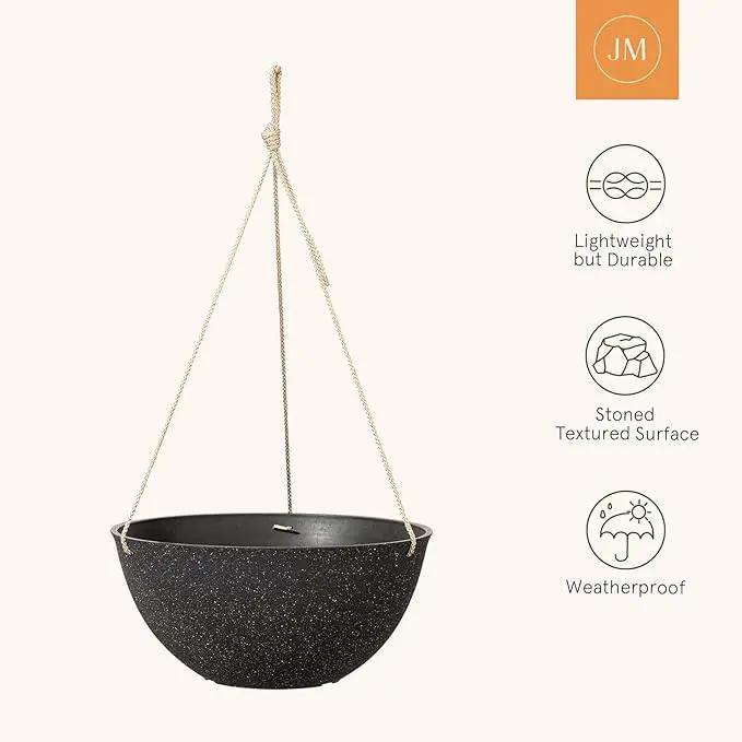 LA JOLIE MUSE Large Hanging Planters for Outdoor Plants - 13 Inch Hanging Basket for Patio Set of 2, Speckled Black by GreenHaven Gardens