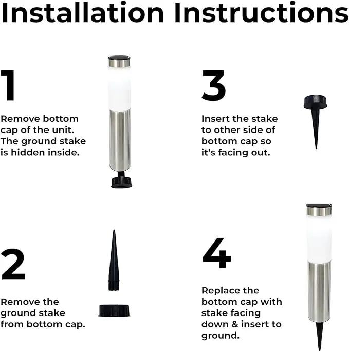 TECHKO Stainless Steel Outdoor Solar Bollard Path Lights (2-Pack), Solar Cylinder Pathway Lights (Stainless Steel) by GreenHaven Gardens