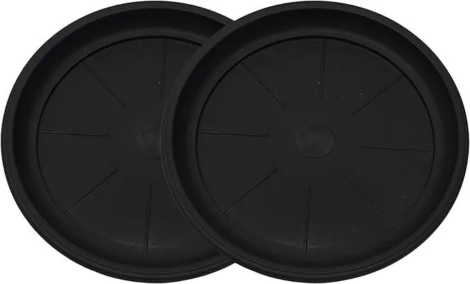 13" Heavy Duty Tray/Saucer (2 Pack) Country Look, Pot/Planter Base for Indoor/Outdoor Decor Use. Long Lasting, Reusable Light Weight (13 inches, Black) by GreenHaven Gardens