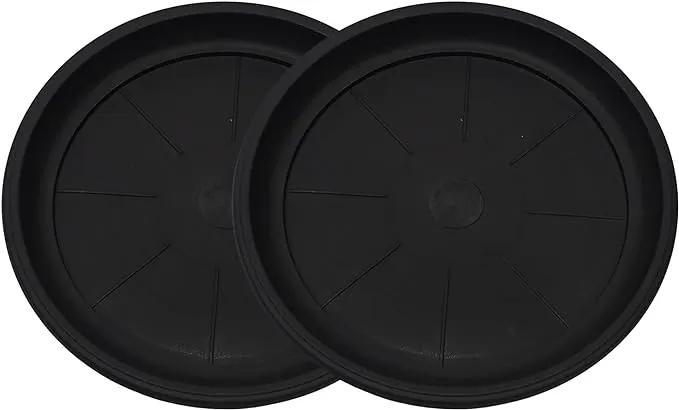 11" Decorative Heavy Duty Tray/Saucer (2 Pack) Pot/Planter Base for Indoor/Outdoor Decor (11 inches, Black) by GreenHaven Gardens