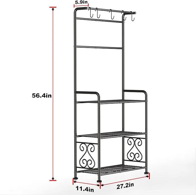Plant Stand Indoor Outdoor Heavy Duty Metal - 56.4" Tall 3-Tier Shelf for Multiple Plants, Flowers, Rustproof Black Storage Rack for Patio, Balcony, Living Room, Garden, Includes Hooks&Adjustable Feet by GreenHaven Gardens