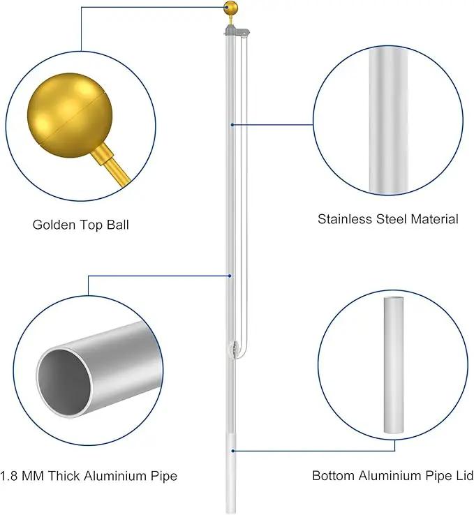 Flag Pole Kit 20FT, 12 Gauge 1.8mm Thickness Heavy Duty Flag Poles with 3x5 American Flag, Silver Flag Pole for Outdoor House In Ground, Extra Thick Flagpoles Suitable for Yard and Garden by GreenHaven Gardens