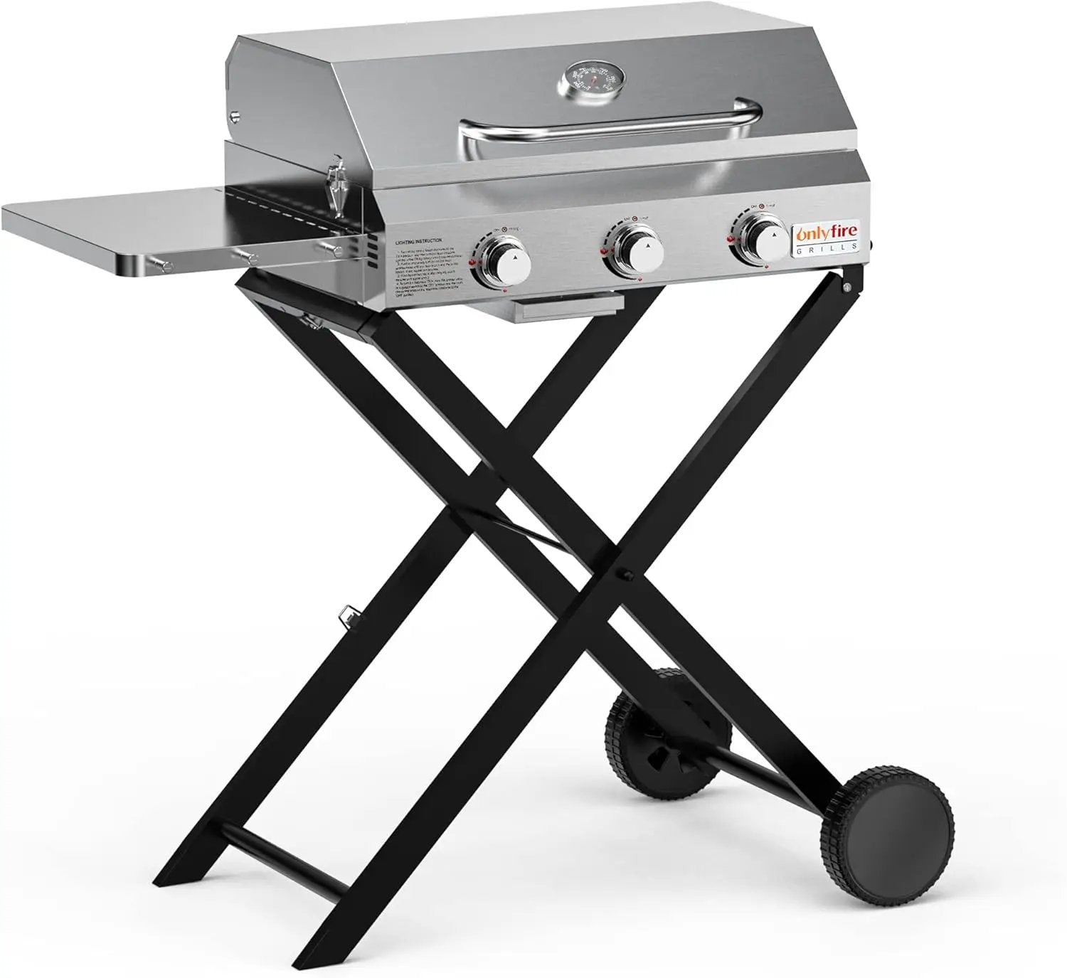 BBQ Gas Grill 3-Burner with Foldable Cart & Side Table, Portable Propane Grill with Lid for Outdoor Patio Backyard Barbecue Camping Tailgating RV Trip, Stainless Steel, GS308 by GreenHaven Gardens