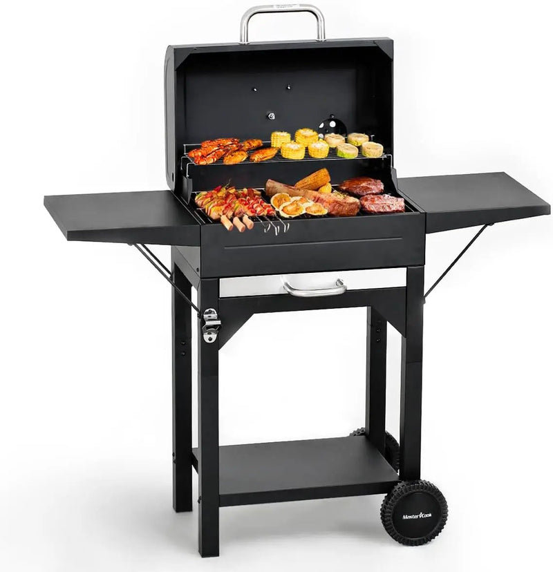 MASTER COOK Charcoal Grill with Two Side Tables, Heavy-duty Steel Barbecue BBQ Grill for Outdoor Picnic Backyard Patio and Parties, 43"*38"*17" by GreenHaven Gardens