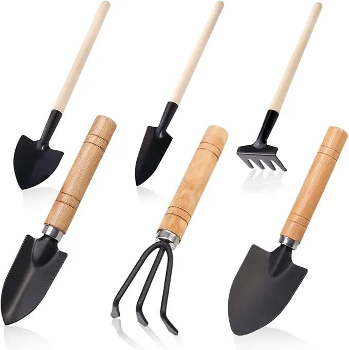 Small Garden Tool Set, 6 Pieces Iron Gardening Kit Including Hand Shovel, Transplant Shovel and Hand Rake with Wood Non-Slip Handle Perfect for Plant Lovers by GreenHaven Gardens