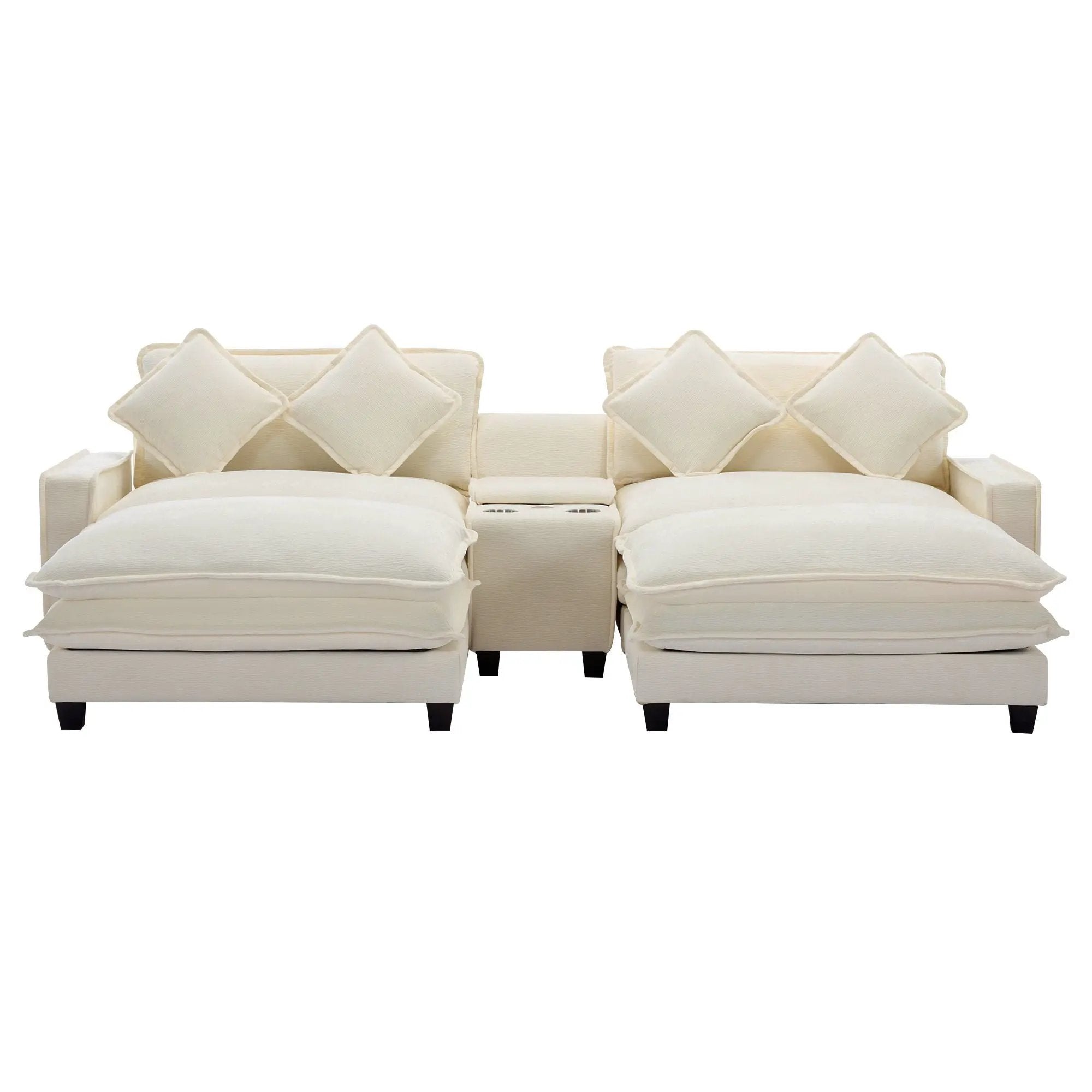 Sectional Sofa Upholstered Sofa With Two Removable Ottoman, Two USB Ports, Two Cup Holders And Large Storage Box For Living Room by HouseOfZazla