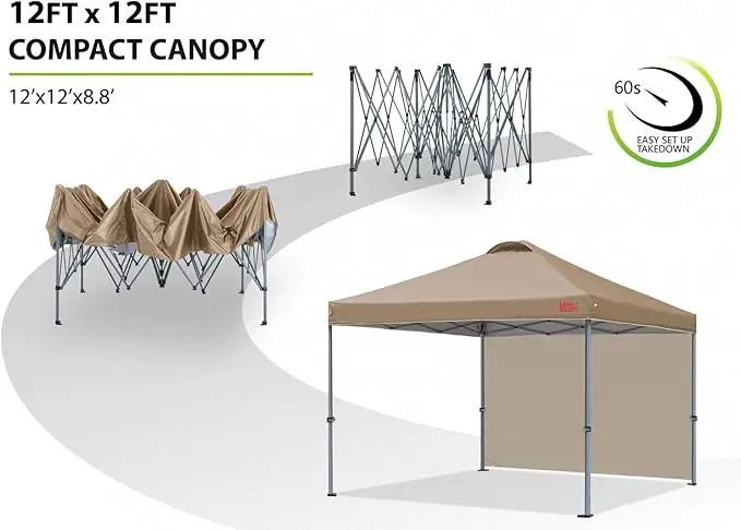 MASTERCANOPY Pop up Canopy Tent with 1 Sidewall (12x12 ft, Khaki) by GreenHaven Gardens