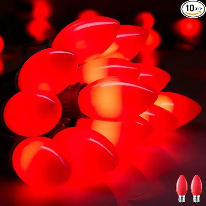 Vintage C9 LED Christmas Lights Outdoor, 50 Feet C9 String Lights with 50 Shatterproof Matte Bulbs, Connectable Waterproof Lights for Holiday Party Roofline Backyard Garden Patio, Red by GreenHaven Gardens
