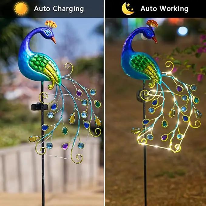 DREAMSOUL 2 Pack Peacock Solar Lights Outdoor, Waterproof Metal Peacock Outdoor Solar Lights for Yards Pathway Lawn Decoration Peacock Gifts by GreenHaven Gardens