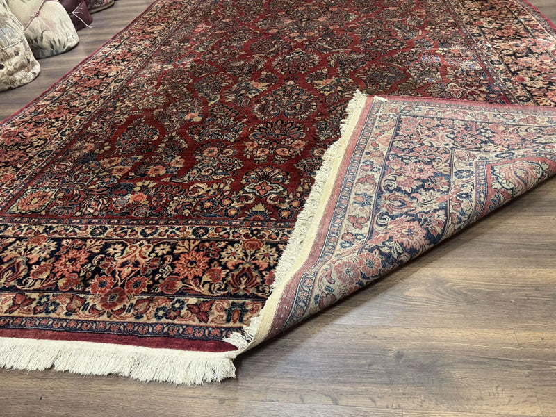 Large Persian Sarouk Rug 10x17, Palace Size Antique Persian Carpet, Red, Floral Allover, Traditional Persian Rug, Oversize Handmade Wool Rug by Jewel Rugs