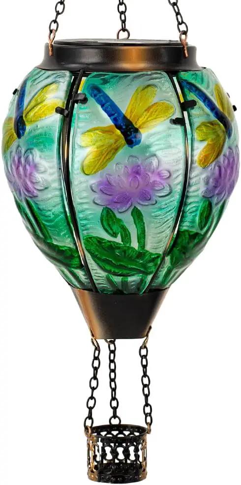Starsoul Starsoul Dragonfly Hot Air Balloon Solar Lantern Glass Outdoor Hanging Hot Air Balloon Solar Flickering Flame Light Waterproof Garden Patio Yard Party Decorations by GreenHaven Gardens