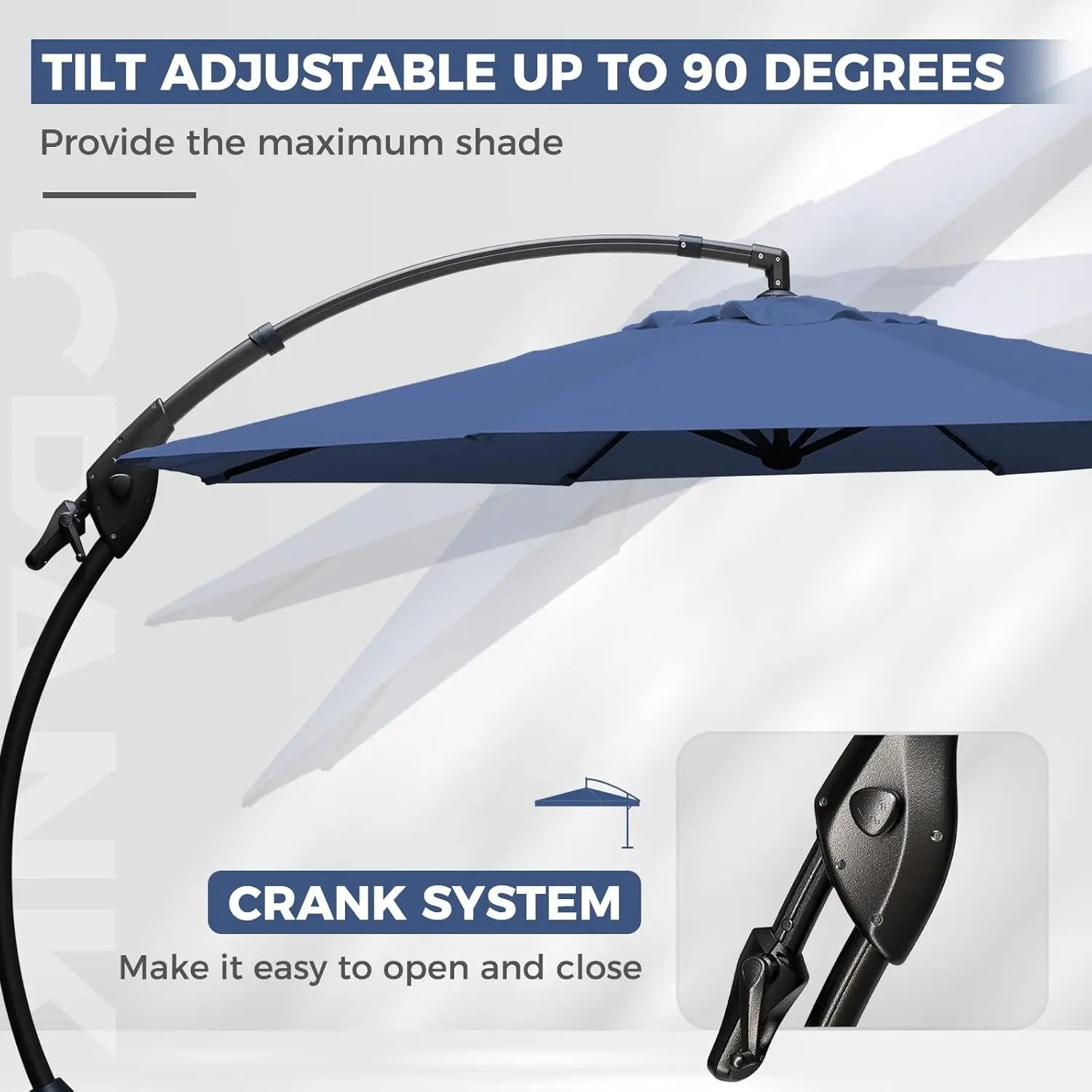 Grand patio 12FT Outdoor Offset Umbrella with Base & Cover Patio Aluminum Round Cantilever Umbrella for Garden Deck Poolside (Navy Blue, 12 FT) by GreenHaven Gardens