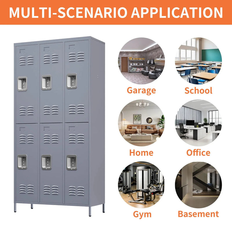 6 Door Lockers With Lock For Employees, Storage Cabinet For Home, Gym, Office, School, Garage - Gray by Unique Piece Furniture
