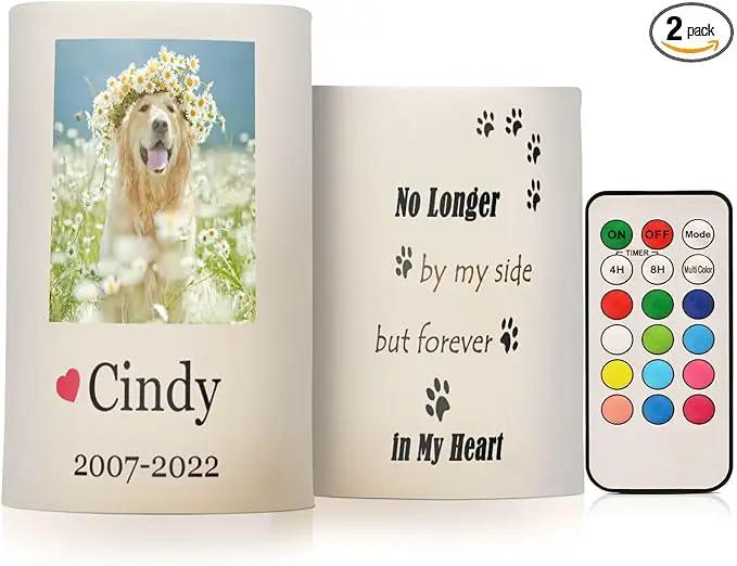 Vdsrup Flameless Candles Set of 2 Memorial Pet LED Candles with Timer Battery Operated Customize Candle Lights Flickering with Remote for Home Bedroom Decor by GreenHaven Gardens