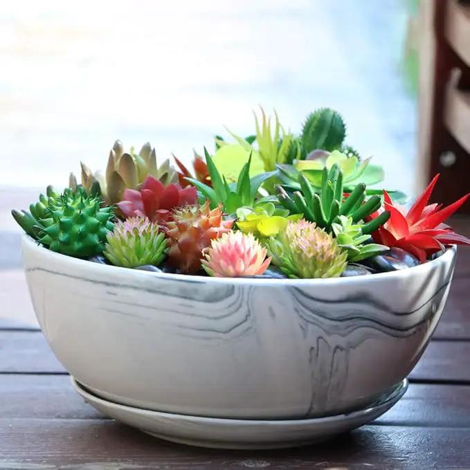 G EPGardening 10Inch Large Planter Pot Marble Pattern Ceramic Succulent Planter Big Plant Pot Succulents Container Flower Pot Indoor Outdoor Decor by GreenHaven Gardens