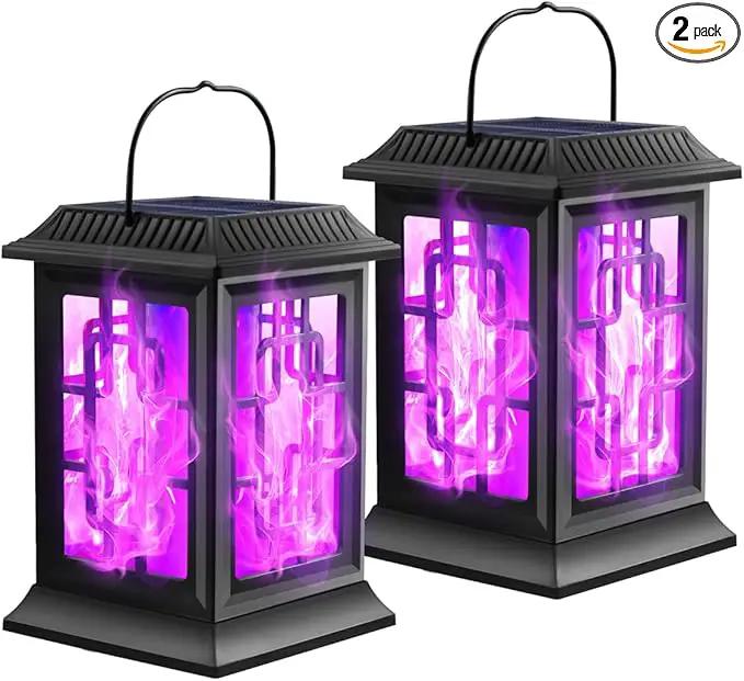 2 Pack Solar Flickering Flame Lanterns, Waterproof Hanging Outdoor Solar Lights for Garden, Patio, Yard, Pathway Decoration (Purple) by GreenHaven Gardens