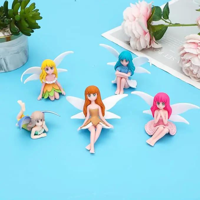ONEST 5 Pieces Miniature Fairy Garden Accessories Small Fairy Figurines Hand Painted Fairy Figures Girl Fly Wing Figurines for Car Decor Fairy Garden Flower Pot Birthday Cake Topper by GreenHaven Gardens