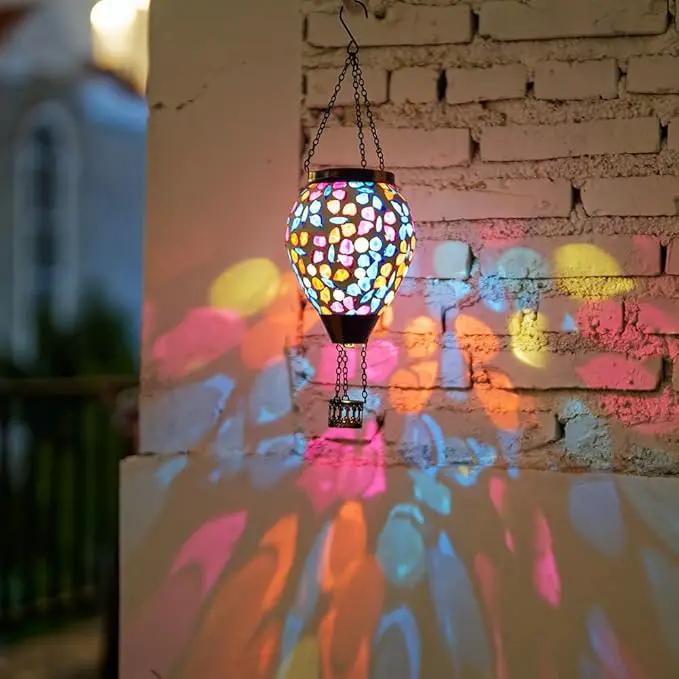 DREAMSOUL Butterfly Mosaic Hot Air Balloon Solar Lantern Hanging Glass Decorative LED Light Solar Lanterns Outdoor Waterproof by GreenHaven Gardens
