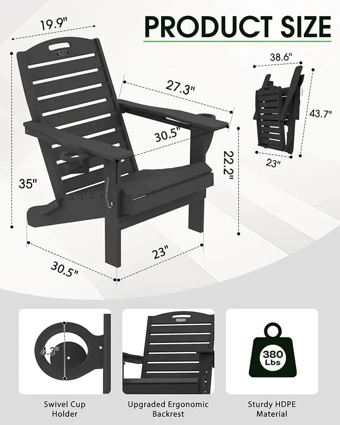 Adirondack Chairs Set of 6, Outdoor Fire Pit Chairs, HDPE All-Weather Adirondack Chairs with Cup Holder, Lawn Chair for Deck, Patio, Garden (Black) by GreenHaven Gardens