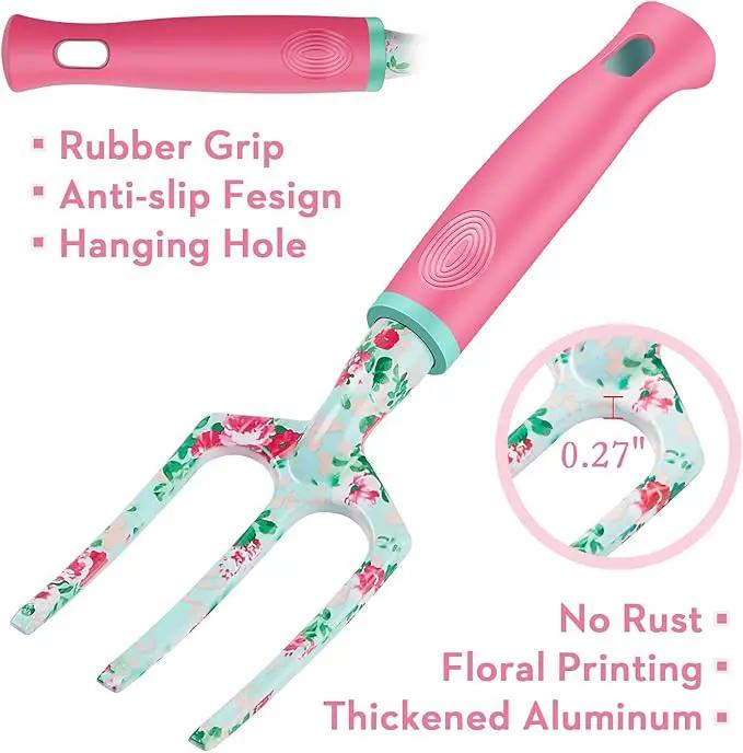 Gardening Tools, 8 Pcs Heavy Duty Floral Garden Tool Set Birthday Gifts for Women WANCHI Rose Red Gardening Kit (Garden Tool Bag Kneeling Pad Weeder Fork Hand Rake Pruning Shears Trowel Transplanter) by GreenHaven Gardens