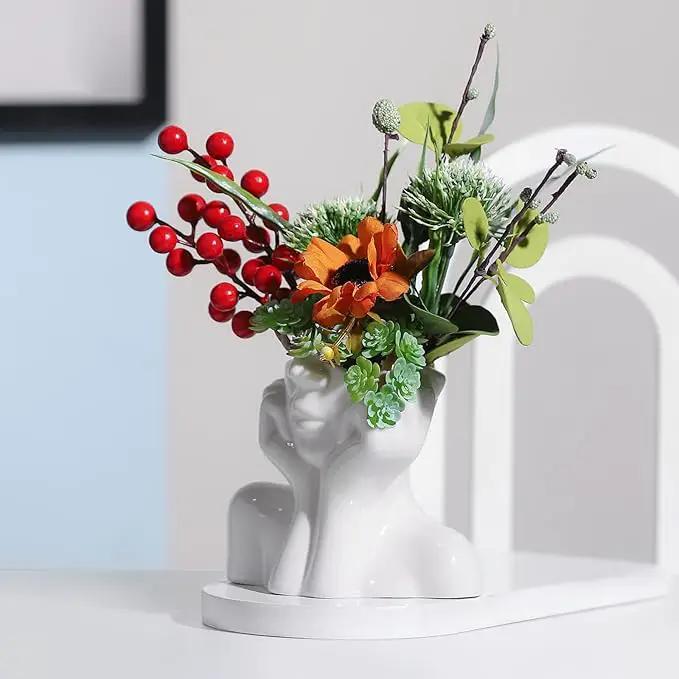 BrownLove Ceramic Face Vase White Flower Vase for Decor Female Form Face Vase Art Vase Modern Decorative Vase Centerpiece for Table Shelf Living Room Office Bedroom Small by GreenHaven Gardens