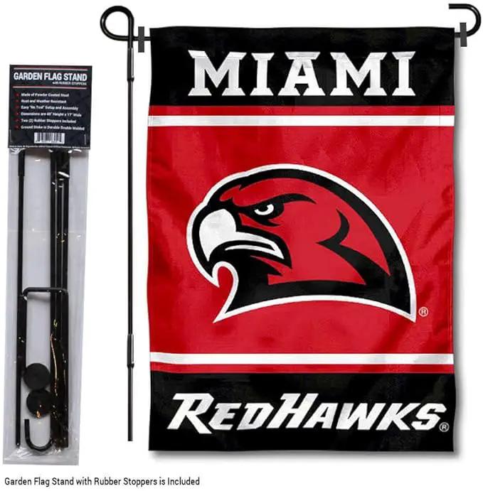 College Flags & Banners Co. Miami Redhawks Garden Flag with Stand Holder by GreenHaven Gardens
