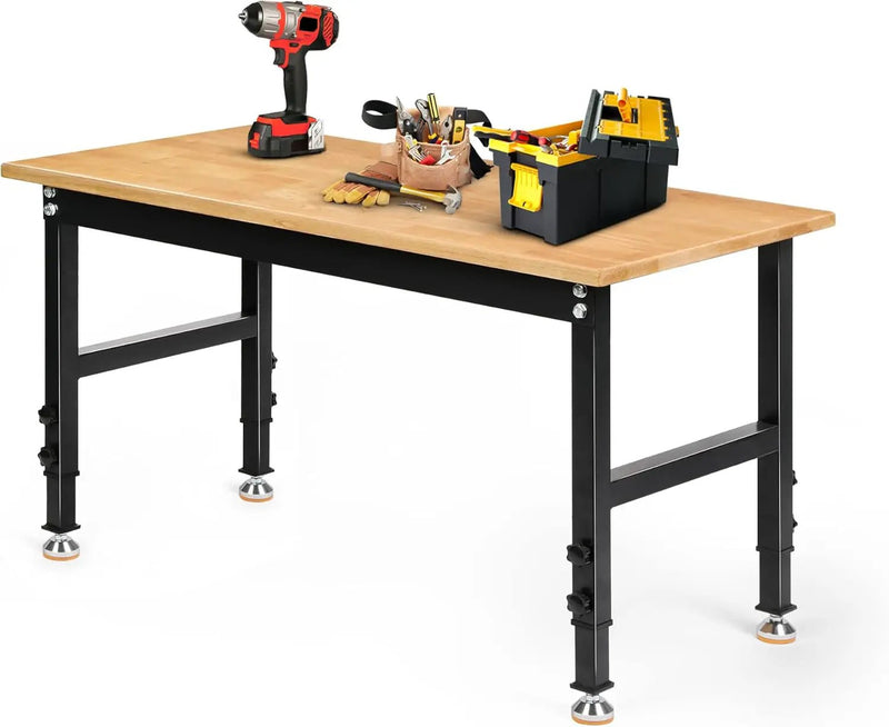 48" Heavy-Duty Adjustable Workbench for Garage, Rubber Wood Shop Table W/Rubber Pads, Hardwood Workstation Weight Capacity Over 2000 Lbs by GreenHaven Gardens
