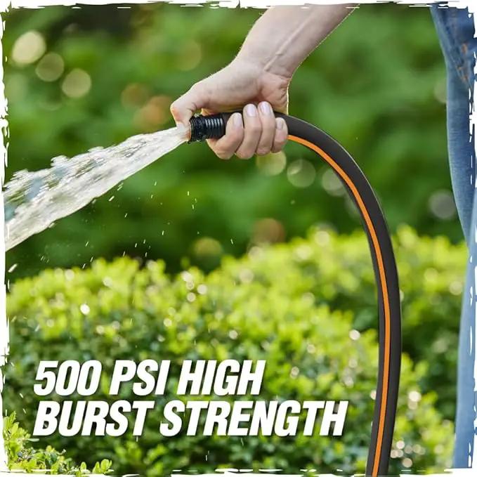 Rugged Rhino Heavy Duty Flexible Light Weight Garden Hose, 100ft x 5/8in, 4 Layer Leakproof Outdoor Gardening Tools, Watering Supplies, Powerful Water Pressure for Lawn, Flowers, Black Orange by GreenHaven Gardens