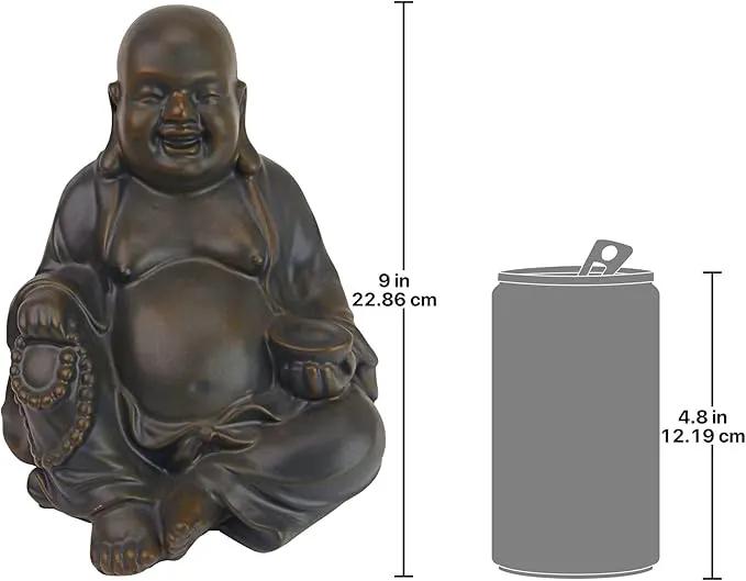 Design Toscano Laughing Asian Man Happy Hotei Garden Statue, Medium, 8 inches wide, 9 inches tall, Cast Stone Resin, Green Bronze Finish by GreenHaven Gardens