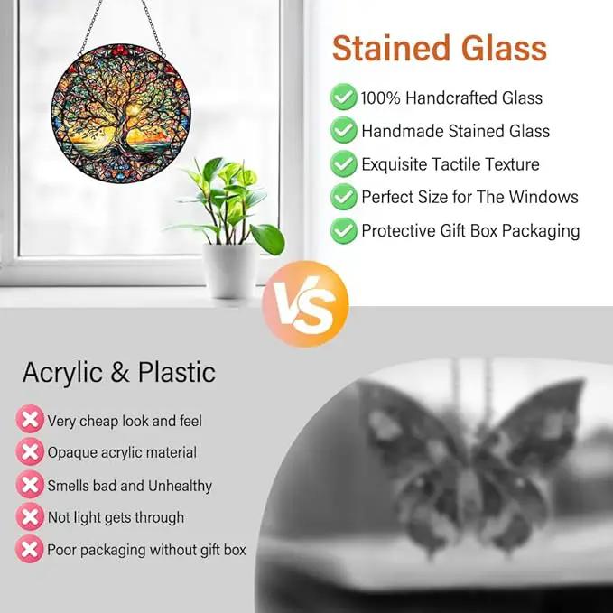 Tree of Life Sun Catcher Stained Glass Window Hanging - Handmade Suncatchers for Windows Hanging Stained Glass Suncatcher - Sun Catchers Indoor Window Wall Home Decor Glass Panel Gift for Women Men by GreenHaven Gardens