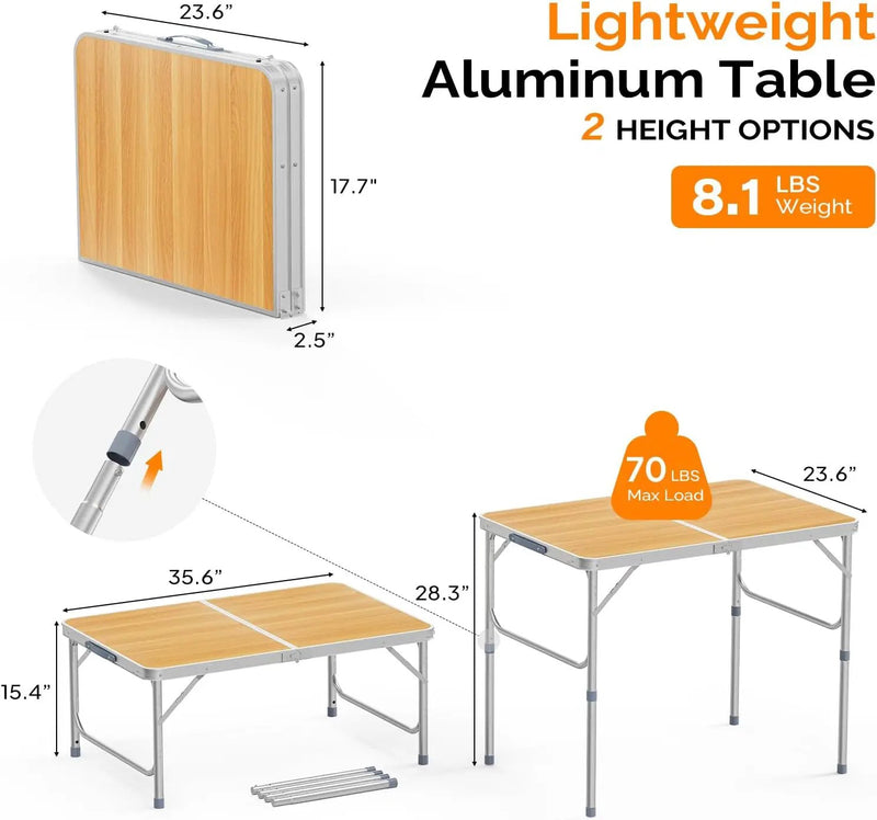 VINGLI 3FT Small Camping Table Adjustable Height Aluminum Folding Table for Picnic Party BBQ, Plastic RV Suitcase Table Portable Lightweight Fold Up Utility Outdoor Tables with Carrying Handle … by GreenHaven Gardens