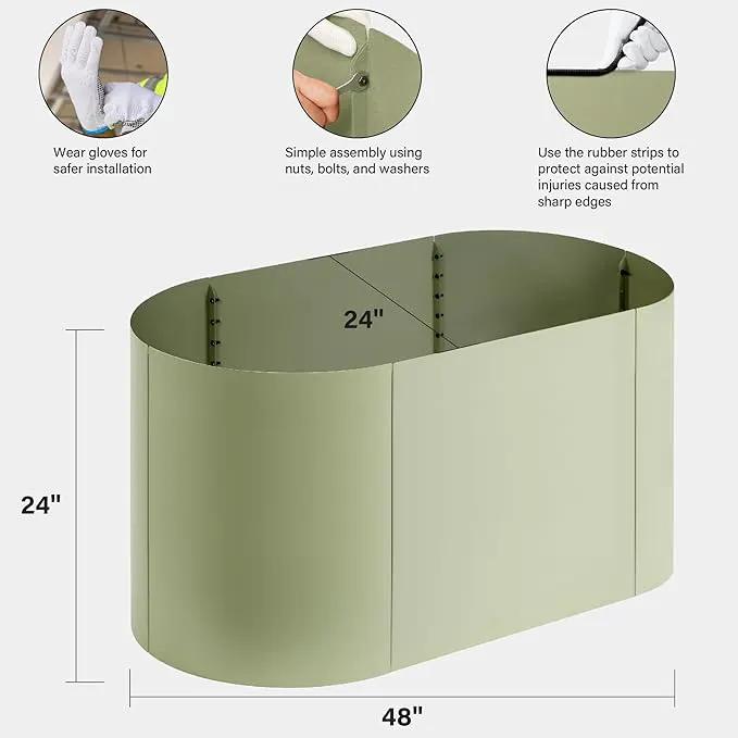 Worth Garden Heavy Duty Galvanized Steel Raised Garden Bed Kit with Powder Coated Olive Green Finish - 48" L. x 24" W. x24 H. - Metal Planter Box for Vegetables, Flowers, Herbs - Outdoor Gardening by GreenHaven Gardens