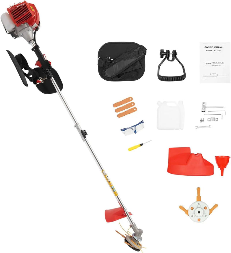2 Stroke 43cc Gasoline Weed Trimmer Brush Cutter Lawn Edger Grass Weed Eater, Gas Weed Trimmer Gas Weedeaters Grass Trimmer Cordless Gasoline Power w/ 2 Blade Heads by GreenHaven Gardens