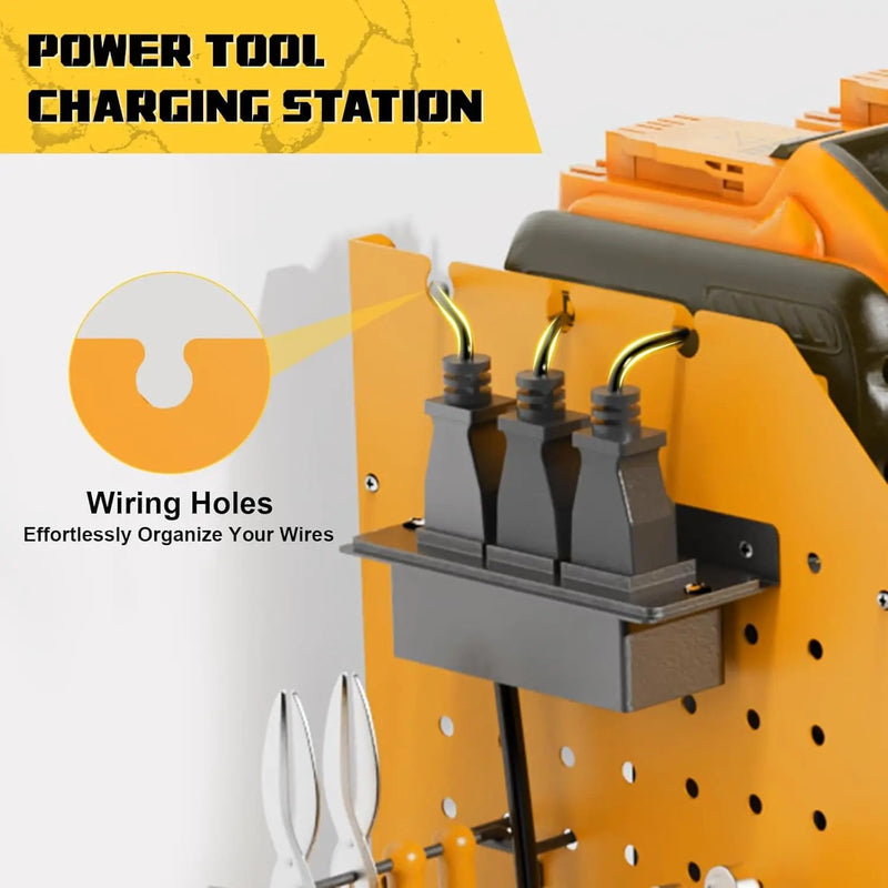Power Tool Organizer Wall Mount with Charging Station, 45.5" Garage Organization Wall Mounted, 3 Layers Electric Cordless Drill Holder with Outlet Power Strips, Garage Tool Storage for Impact Wrenches by GreenHaven Gardens