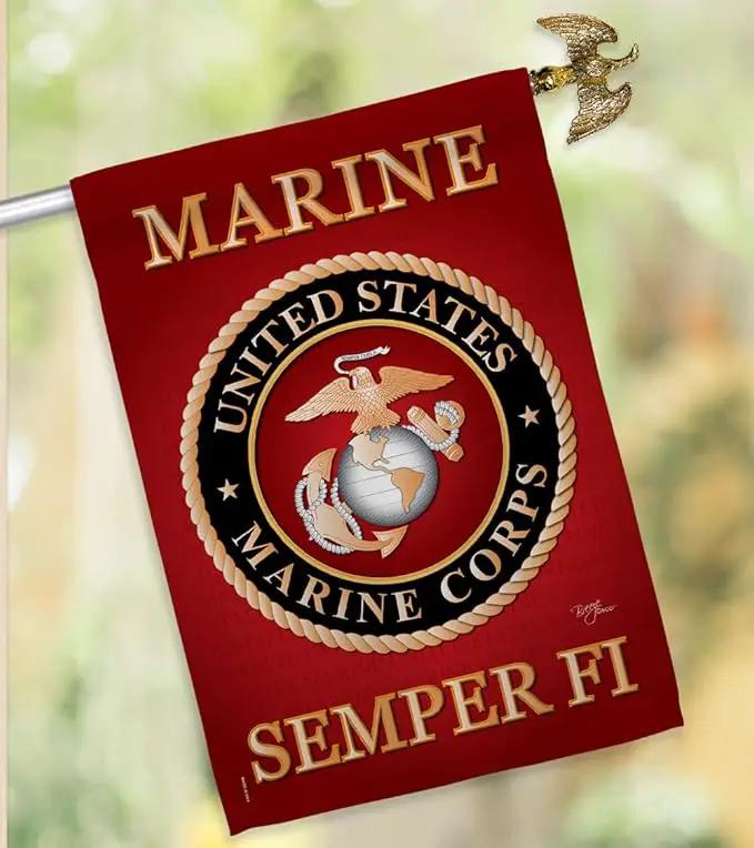 Breeze Decor HS108057-BO-02 Marine Corps Americana Military Decorative Vertical Set, House Flag 28" x 40", Thick Fabric by GreenHaven Gardens