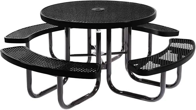 Coated Outdoor Furniture Heavy-Duty Portable Outdoor Picnic Table with Umbrella Hole, Expanded Metal Commercial-Grade Patio Dining Furniture Made in America (46" Round Top, Textured Black) by GreenHaven Gardens