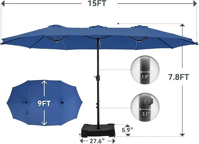 GREEN PARTY 15 ft Rectangle Patio Umbrella with Base Included, Double-Sided Table Umbrella with Crank, Large Outdoor Umbrellas for Patio Poolside Garden Backyard, Haze Blue by GreenHaven Gardens