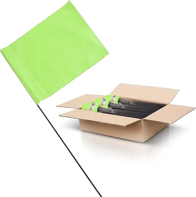 Fluorescent Lime Marking Flags 1000 Pack - 4x5x15 Inch Marker Flags for Outside - Markers For Lawn, Irrigation, Landscaping, Survey & Sprinkler Head Marking by GreenHaven Gardens