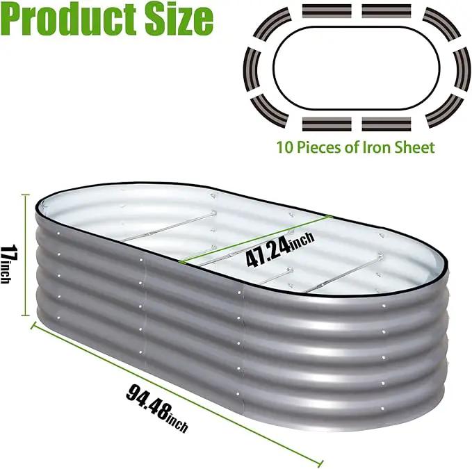 SnugNiture Galvanized Raised Garden Bed, 8x4x1.5ft Oval Metal Planter Box for Planting Outdoor Plants Vegetables by GreenHaven Gardens